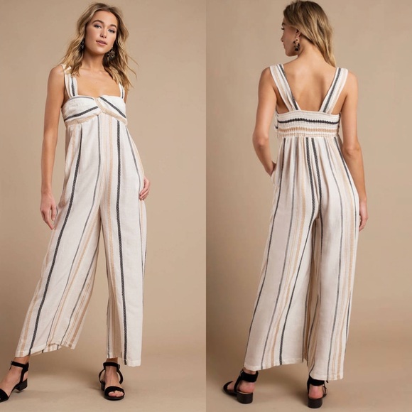 Free People Pants - Free People Breezin Through Striped Jumpsuit Beige